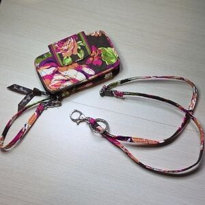 Vera Bradley Multucolor Floral Phone Case Wallet w Breakaway Lanyard & Key Ring